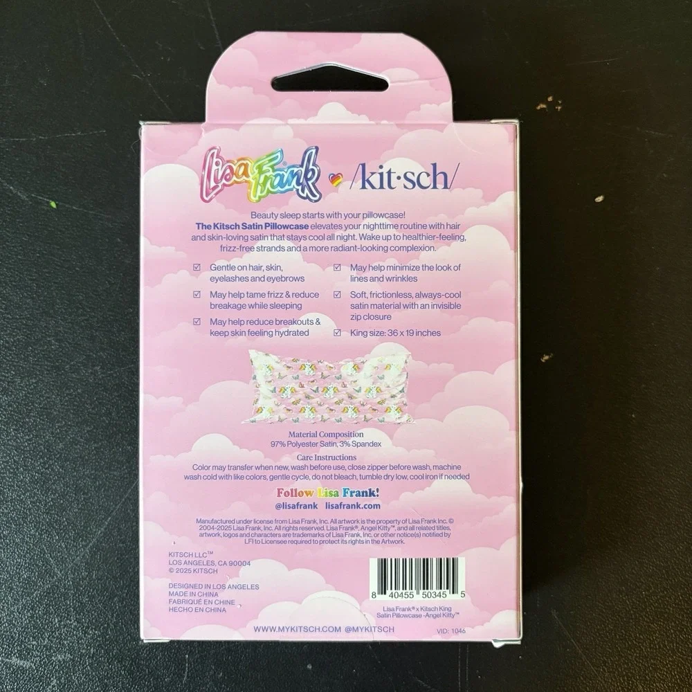 Lisa‎ Frank x Kitsch Satin Pillowcase King Rainbow Cat Angel Butterfly 90s Y2K